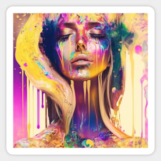 Basking in the Sunshine - Emotionally Fluid Collection - Psychedelic Paint Drip Portraits Sticker